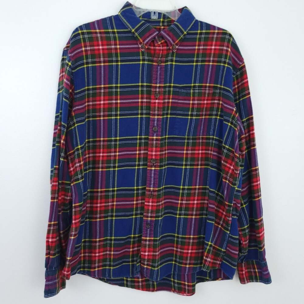 Lands End Flannel Shirt Red Chistmas XL Men 17-17.5 Black White Collared Cotton